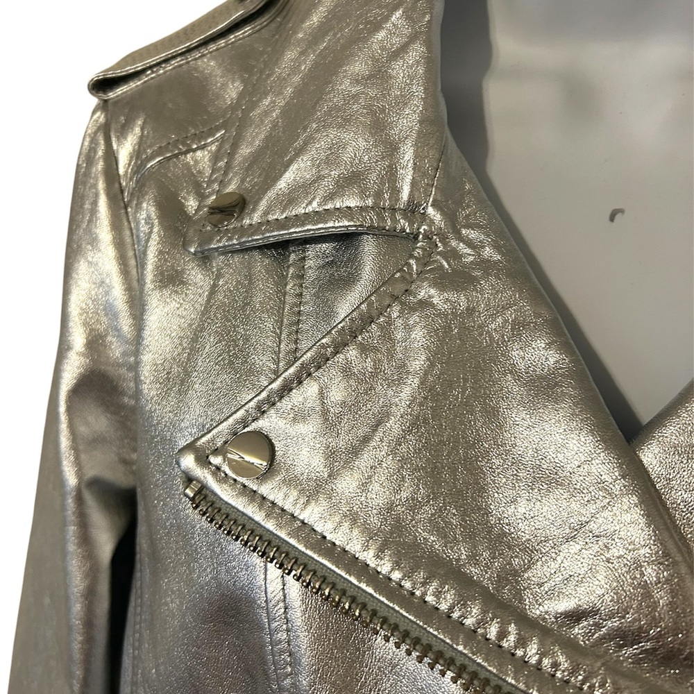 Lamarque Metallic Silver Leather Jacket - Picture 5 of 13